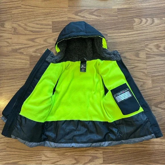 ZeroXposur XS 4-5 Boys Full Zip Hooded Lined Winter Coat Black Neon Yellow EUC! - Picture 7 of 13
